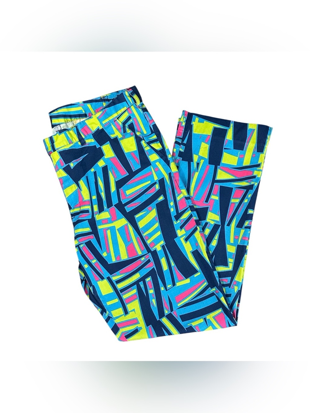 Loudmouth Golf Pants Mens 42x34 Blue Neon Pink Green Geometric Pattern